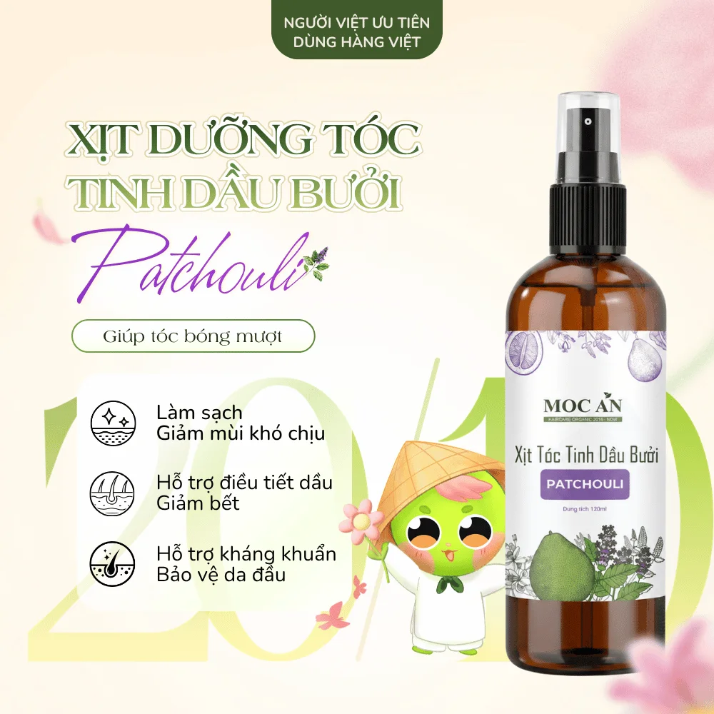 Xịt Dưỡng Tóc Tinh Dầu Bưởi Mộc Ân Patchouli 120ml – Cho tóc bóng mượt