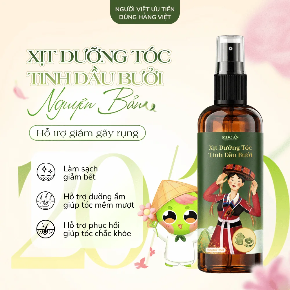 Xịt Dưỡng Tóc Tinh Dầu Bưởi Mộc Ân Nguyên Bản 120ml - Hỗ trợ giảm gãy rụng