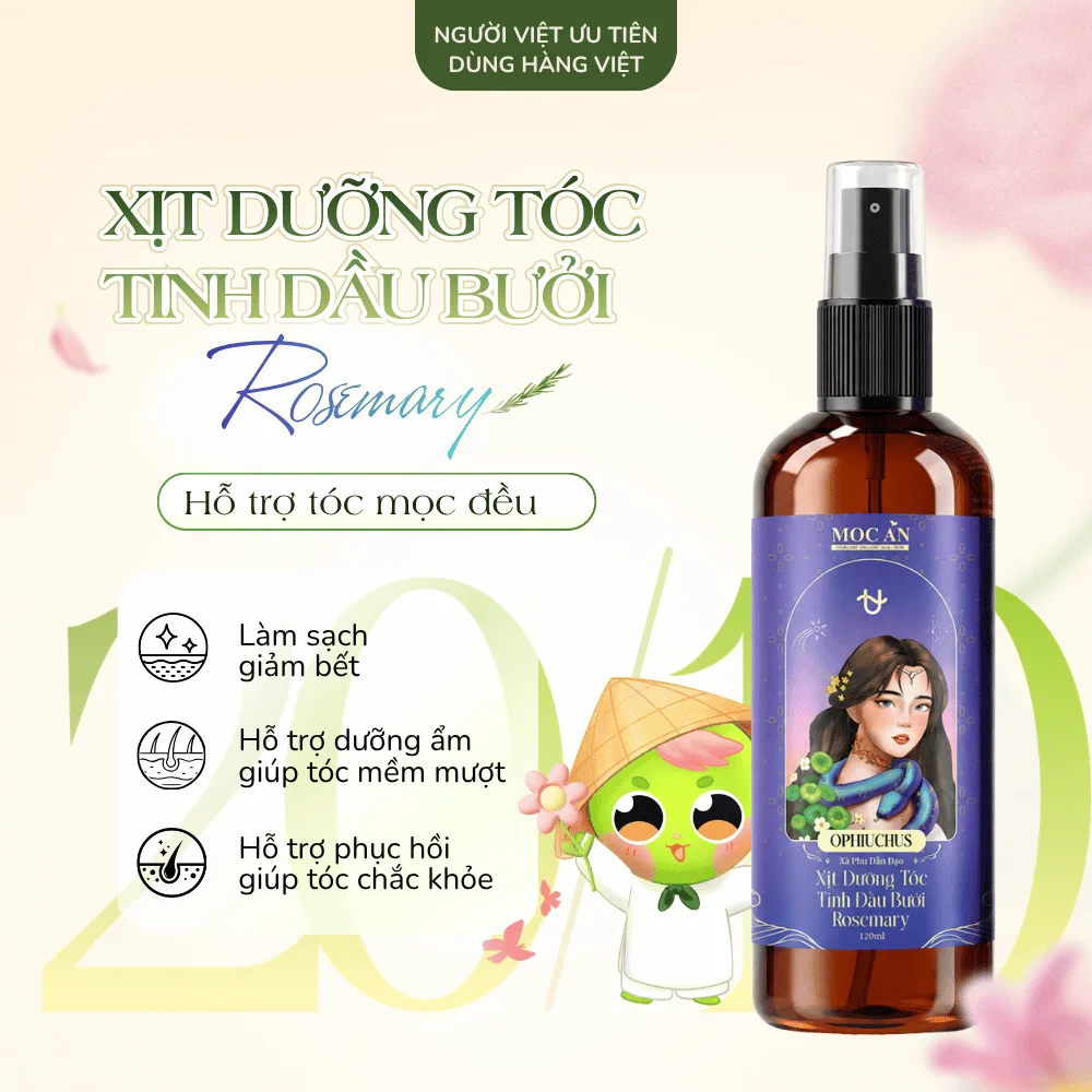 Xịt Dưỡng Tóc Tinh Dầu Bưởi Mộc Ân Rosemary 120ml – Hỗ trợ tóc mọc đều