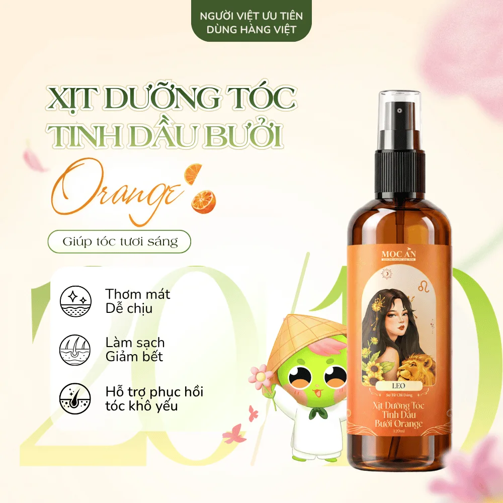 Xịt Dưỡng Tóc Tinh Dầu Bưởi Mộc Ân Orange 120ml – Tươi sáng, dễ dùng hằng ngày