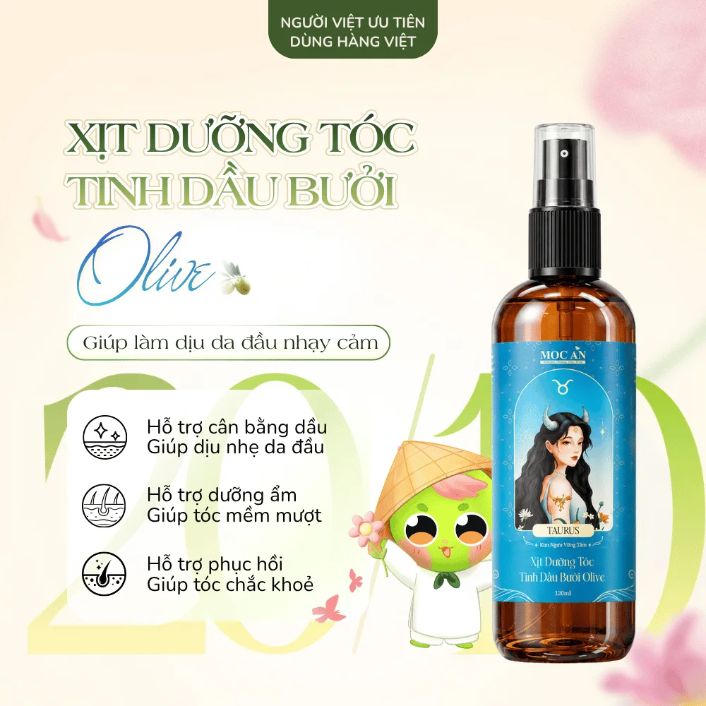 Xịt Dưỡng Tóc Tinh Dầu Bưởi Mộc Ân Olive 120ml – Dịu da đầu nhạy cảm